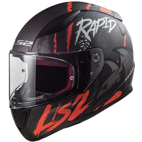 LS2 RAPID RAVEN MAT SİYAH-BEYAZ-KIRMIZI KASK