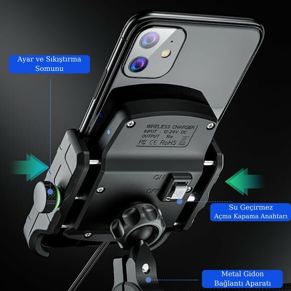 Nukrotech SF PLUS Wireless Şarjlı ve TYPE C Motosiklet Telefon Tutucusu
