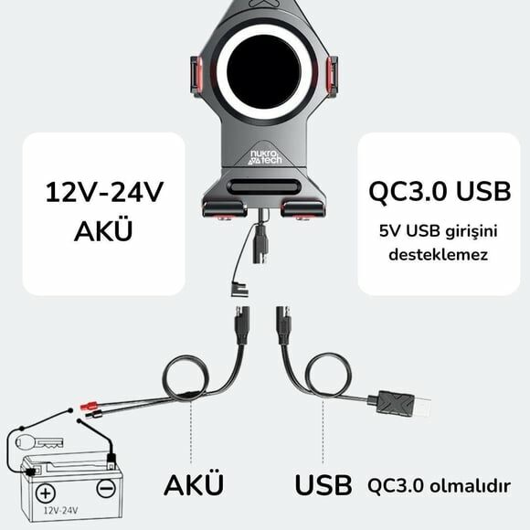 Nukrotech M23 Plus Titreşim Modüllü ve Kablosuz Şarjlı Telefon Tutucusu