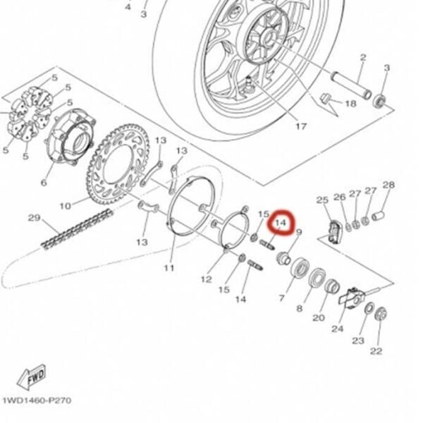 Yamaha Yzf R25 MT25 2014-2024 Arka Göbek Dişli Göbeği Saplaması Mili A