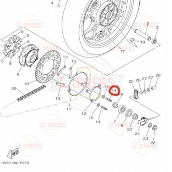 Yamaha Yzf R25 MT25 2014-2024 Arka Göbek Dişli Göbeği Saplaması Mili A