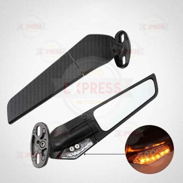 Sinyalli Racing Motosiklet Katlanır H2 Rüzgar Kanat Yarasa Kanadı Aynası