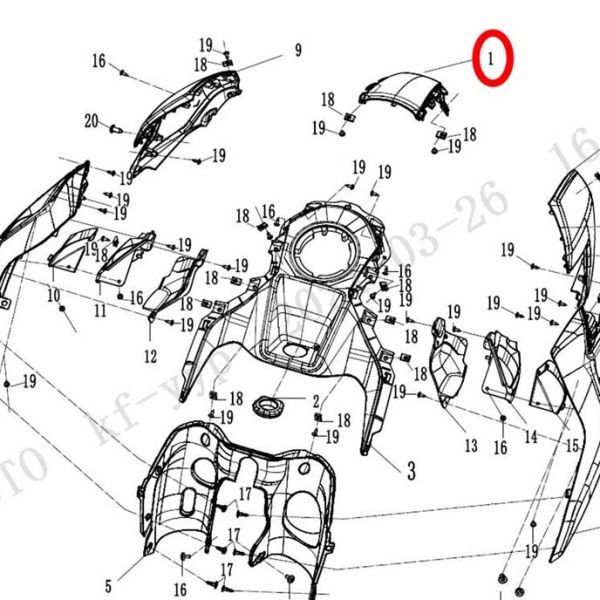 CFMoto 250NK 2023-2025 Depo Arkası Üstü Orta Grenajı Paneli Parlak Siyah A