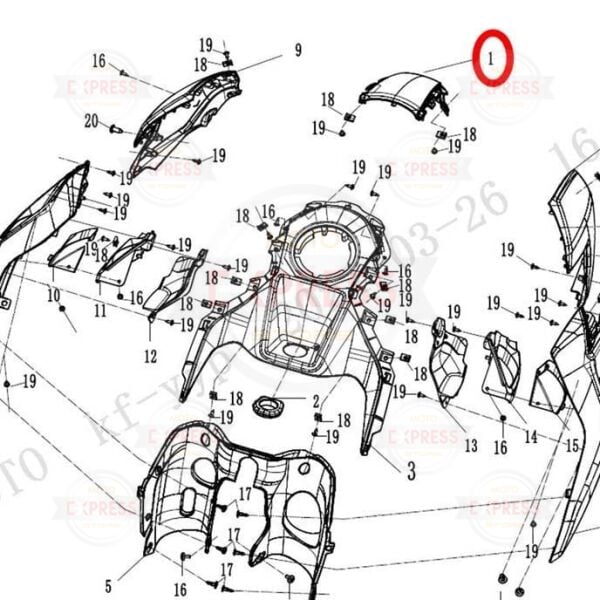 CFMoto 250NK 2023-2025 Depo Arkası Üstü Orta Grenajı Paneli Parlak Siyah A