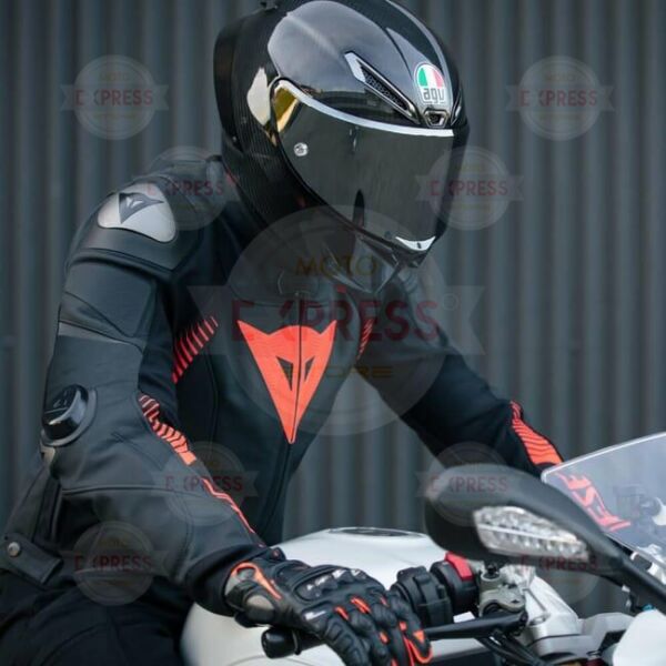 Dainese Super Speed 4 Black Matt Fluo Red Deri Ceket 54
