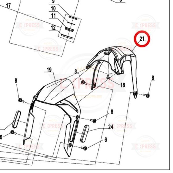 CFMoto 250SR 2020-2025 Ön Çamurluk Grenajı Arka Parçası Mat Siyah A