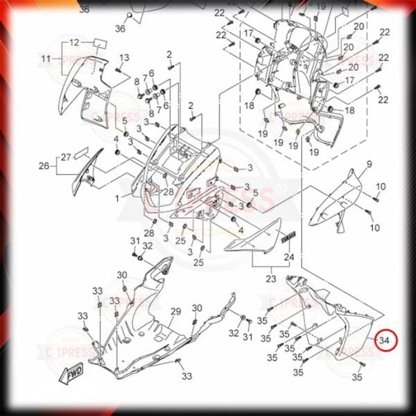 Yamaha RayZR125 Ön Alt İç Çamurluk Arkası Paneli Davlumbazı A