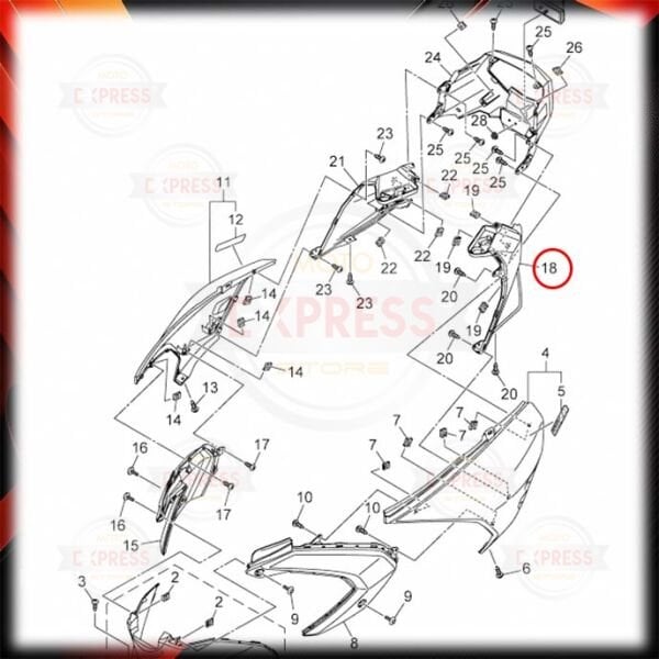 Yamaha RayZR125 Sol Arka Sele Altı Kuyruk Grenajı Kanadı Mat Siyah A